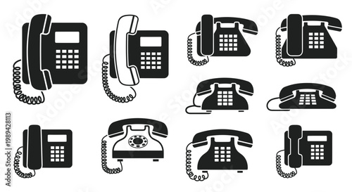 Vintage and Modern Telephones Icons Set, Retro Communication Devices Collection