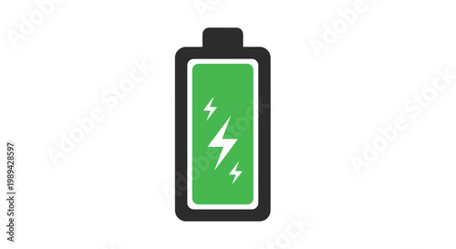 A green battery icon with white lightning bolts on a white background
