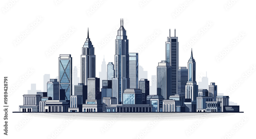 Fototapeta premium Modern Cityscape Skyline with Tall Skyscrapers and Buildings