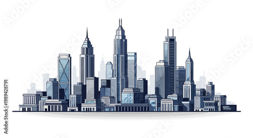 Modern Cityscape Skyline with Tall Skyscrapers and Buildings