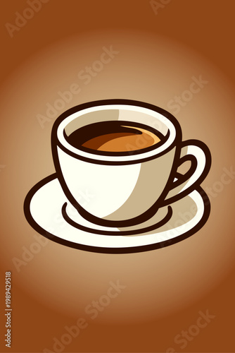 Logo cafetería. Dibujo minimalista con líneas estilo vintage de una taza de café con leche con su plato en fondo degradado 