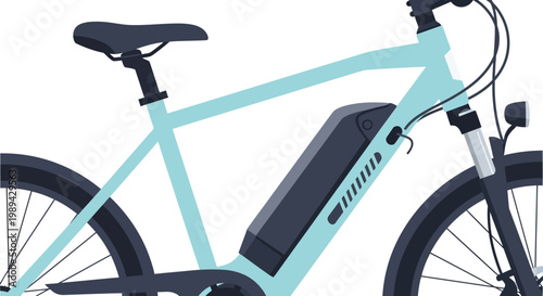 A sleek and modern electric bicycle with a light blue frame and black accents