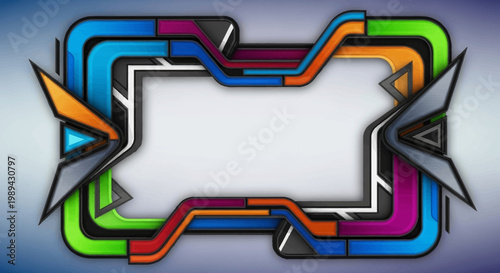 Abstract Futuristic Gaming Frame with Colorful Geometric Tech Elements