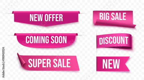 Set Of Sale Ribbon Banners With Text Labels Isolated On Transparent Background