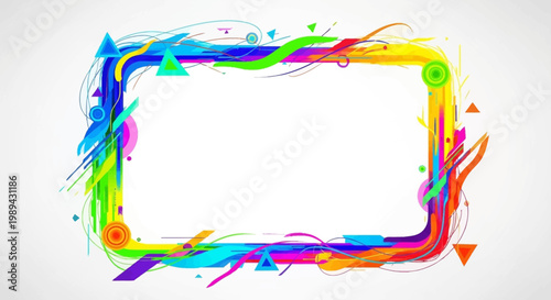 Vibrant Abstract Geometric Frame with Colorful Shapes and Artistic Splashes