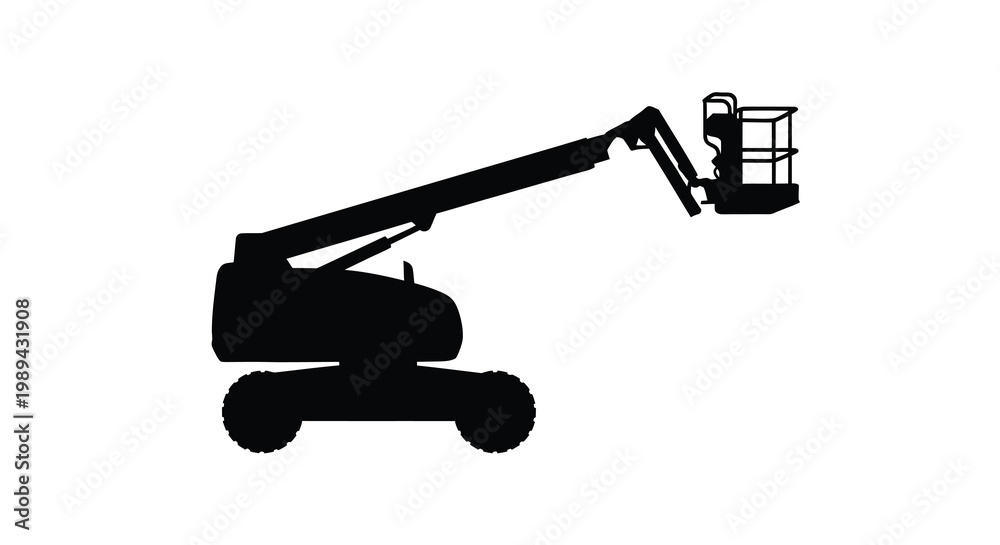 Obraz na płótnie A black silhouette of a telescopic boom lift on a white background silhouette