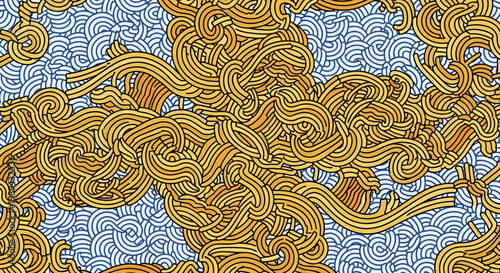 Abstract Noodle Pattern with Japanese Style Wave Background