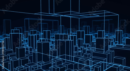 Digital Wireframe Cityscape Abstract 3D Technology Background