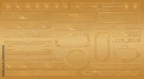 Art Deco Gold Frames and Decorative Border Elements Set