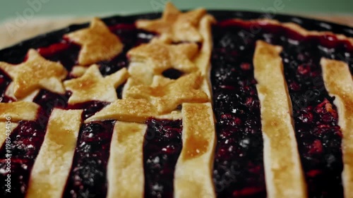 Freshly baked pie with fat-rich lattice, patriotic design
