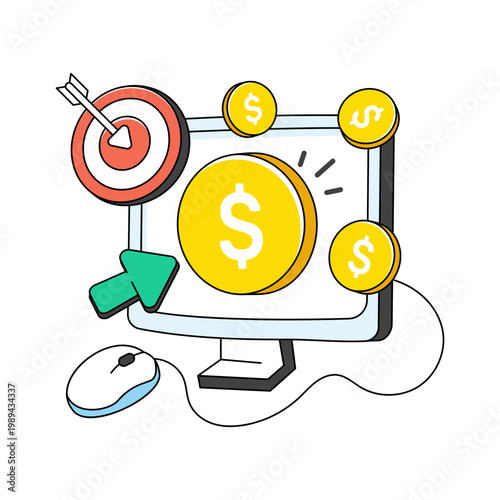 Conceptual doodle design icon of pay per click