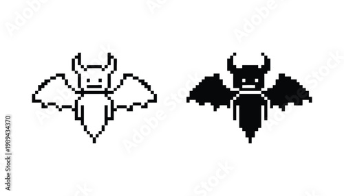 Pixel Bat Devil Icon Flying Character Sprite Retro Gaming Mascot Design