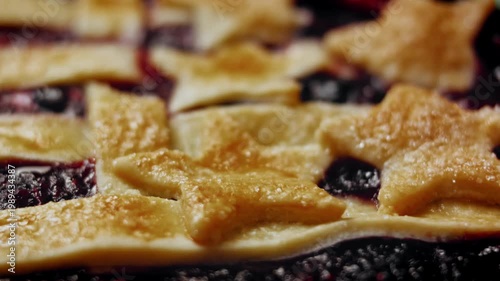 Close-up of pie with USA flag-inspired topping