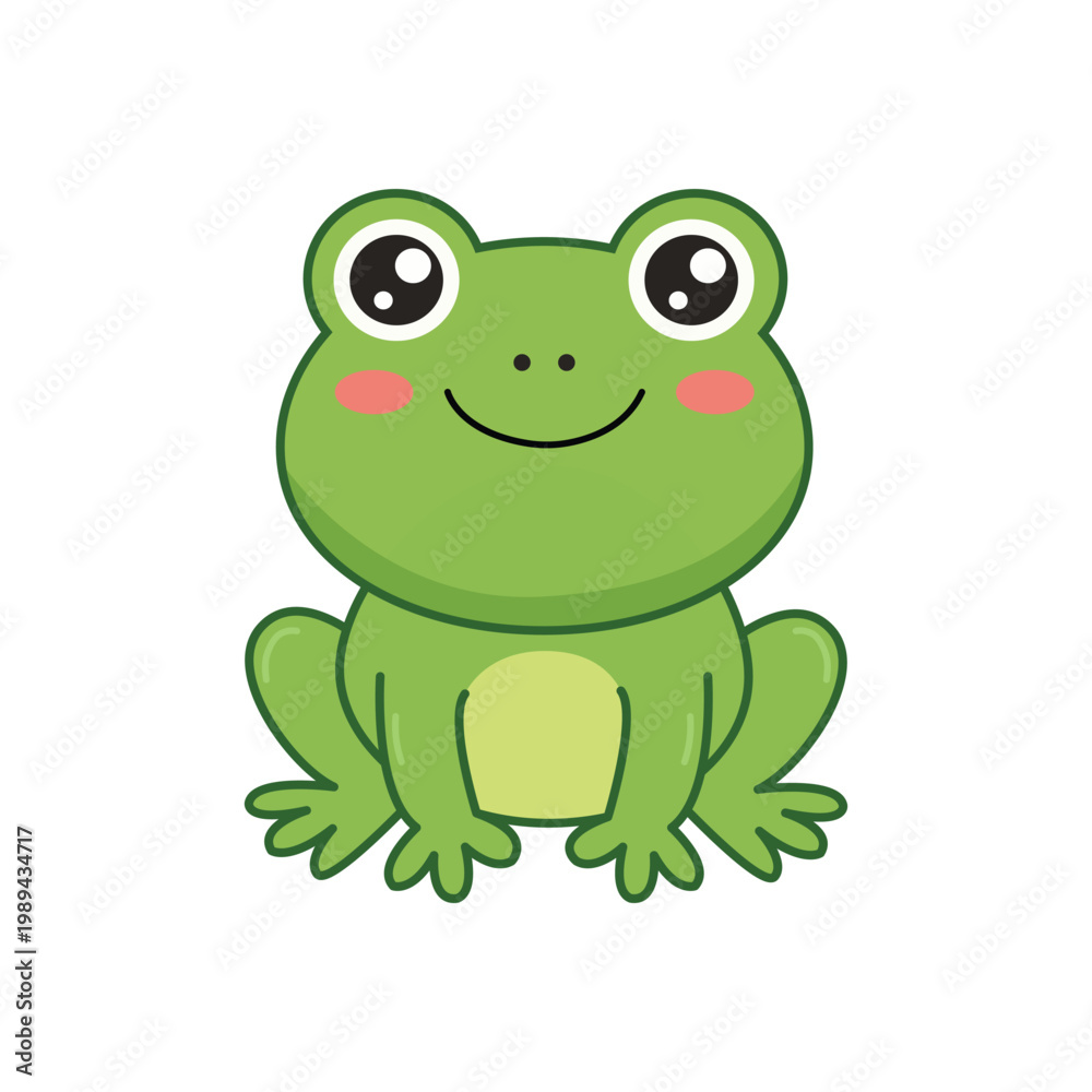Fototapeta premium Cute Green Frog Cartoon Kawaii Illustration