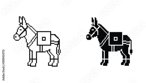 Pixel Art Donkey Icon With Pack Retro Game Design Asset