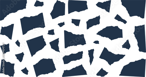 Minimal Torn Paper Fragment Composition with Irregular Ripped Shapes in Abstract Layout