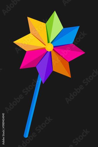 Colorful pinwheel toy with vibrant blades against a dark background