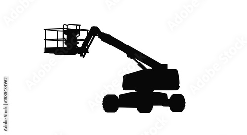 A black silhouette of a telescopic boom lift on a white background silhouette