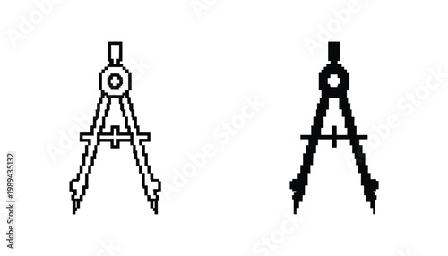 Compass Divider Pixel Art Icon Geometry Drafting Tool