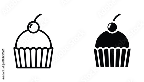 Cupcake Icon Cherry Topping Bakery Dessert Design