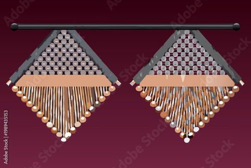 Two stylized mbira instruments displayed against a dark red backdrop