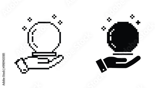 Pixel Art Crystal Ball Hand Predicting Future Technology Forecast Icon