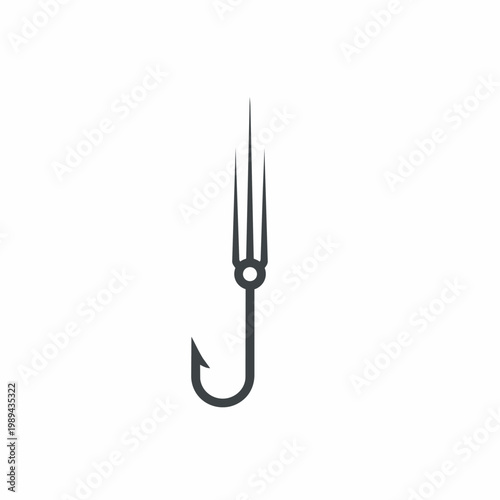 Fishing hook with three prongs, sharp bait holder for catching fish.
