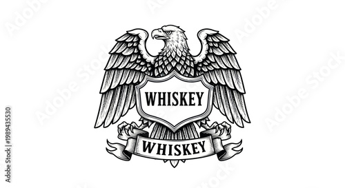 Cuadro en lienzo Eagle crest with whiskey text, vintage emblem, heraldic symbol, black and white