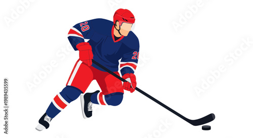 Photography Ice Hockey Player Skating with Stick and Puck, Action Shot