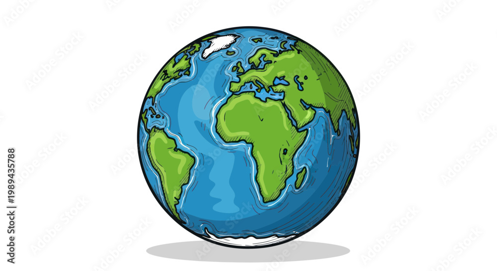 Fototapeta premium Cartoon Earth Globe Illustration - World Map, Continents, Oceans, Planet