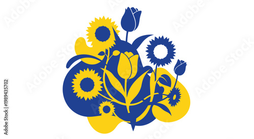Ukraine Floral Symbol: Sunflowers and Tulips in Blue and Yellow