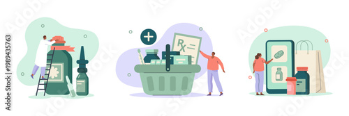 Vector illustration showcasing pharmacy and healthcare concepts medication prescriptions online shopping for medicine with pharmacy healthcare medicine illustration prescription shopping