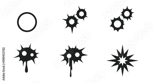 Bullet Hole Icons Set, Impact Splatter, Graphic Elements, Isolated