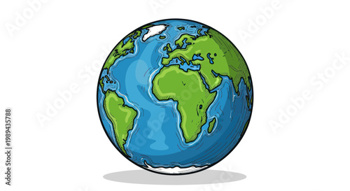 Cartoon Earth Globe Illustration - World Map, Continents, Oceans, Planet