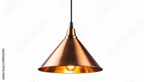 Minimalist copper cone desk lamp or pendant light on white background, modern interior design lighting fixture, elegant bronze aesthetic for home office decor and studio photography