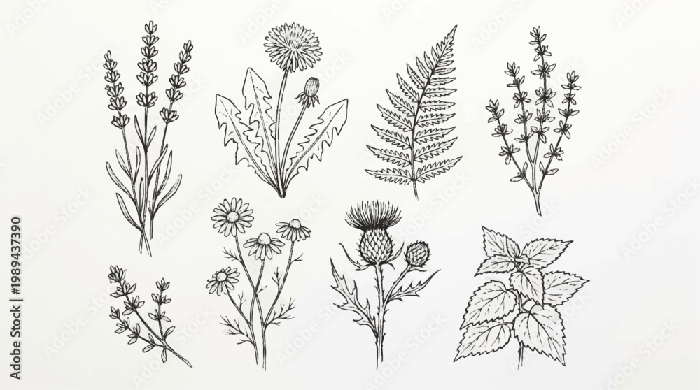 Fototapeta premium A collection of various wildflowers and leaves.