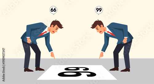 Business People Arguing Over Number 66 and 99 Different Perspectives Concept Misunderstanding Illustration