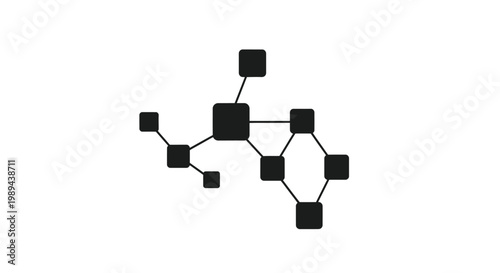 Abstract network of interconnected black squares on a white background
