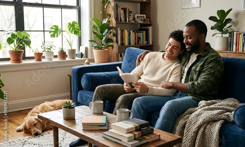 Same-Sex Couple Relaxing at Home on Sofa