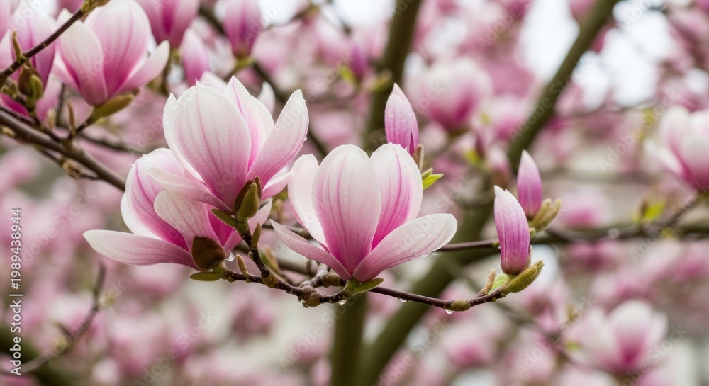 Obraz premium Pink magnolia flowers on a branch