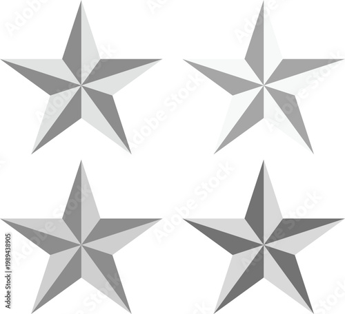 Metallic gray 3D beveled five pointed stars for awards and rating symbols vector illustration