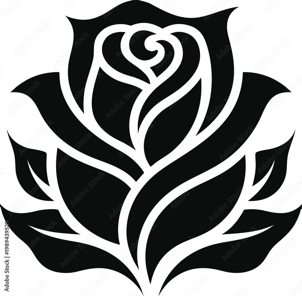Fototapeta premium Minimalist Black Rose Tattoo Silhouette Vector Clean Modern Traditional Floral Design Isolated Transparent Background Premium Stock Illustration Artwork
