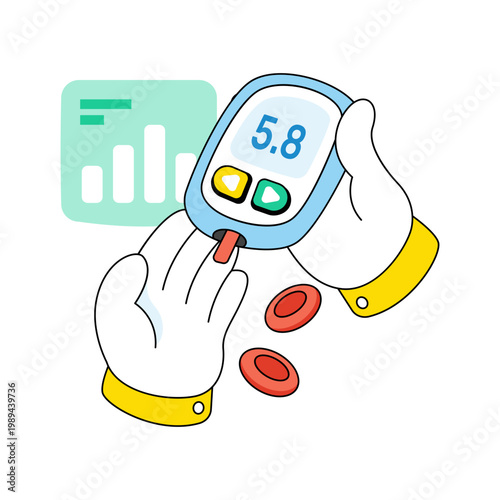 Sugar test machine icon, doodle design of glucometer