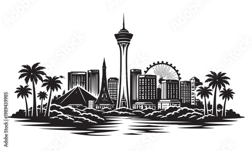 Las Vegas Skyline Silhouette, Silhouette Vector, Isolated on White Background