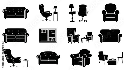 Collection of 2D AutoCAD icons for living room furniture