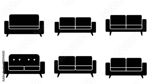 2D AutoCAD icons display various sofa designs in a single image