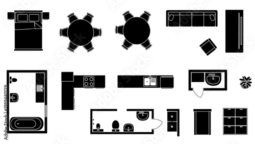Collection of 2D AutoCAD icons for various architectural and industrial designs