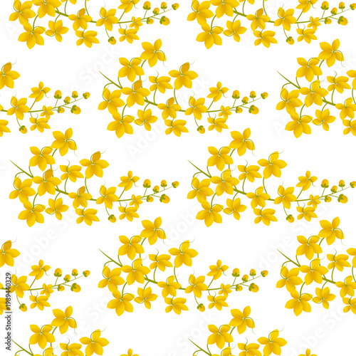 Cassia fistula flowers pattern isolated on transparent background with yellow petals