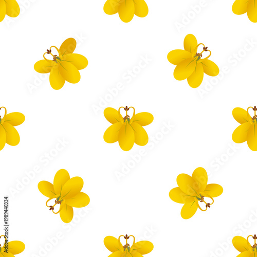 Pattern of golden shower flowers isolated on transparent background