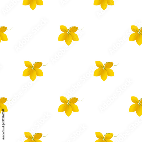 Seamless pattern of golden shower tree flowers isolated on a transparent background